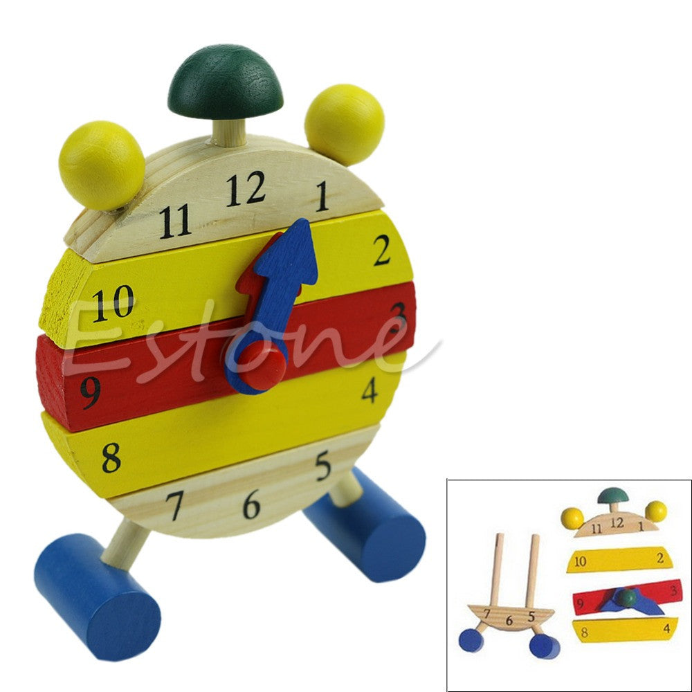 Baby Blocks Early Learning Building Children Educational Wooden Toy Clock New - Shopy Max