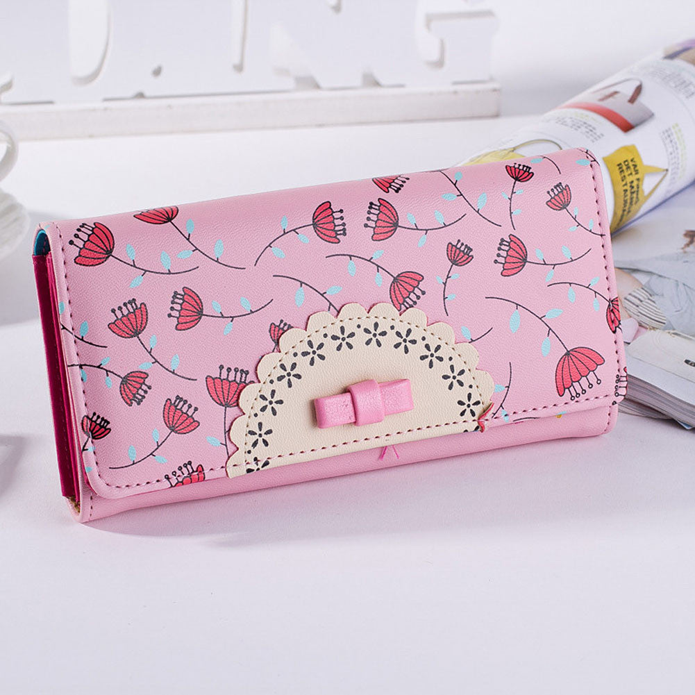 New Fresh Flora Printing Girl Wallet Three Folder Women Clutch Card Holder