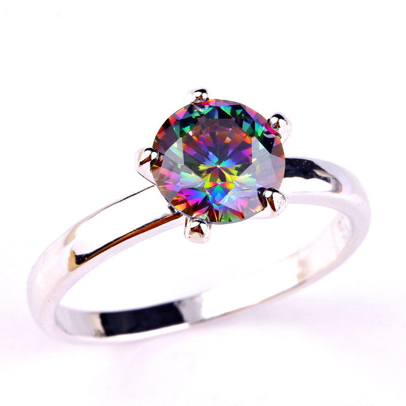 Wholesale New Fabulous Newfashioned Round Cut Rainbow Topaz 925 Silver Ring Size 6 7 8 9