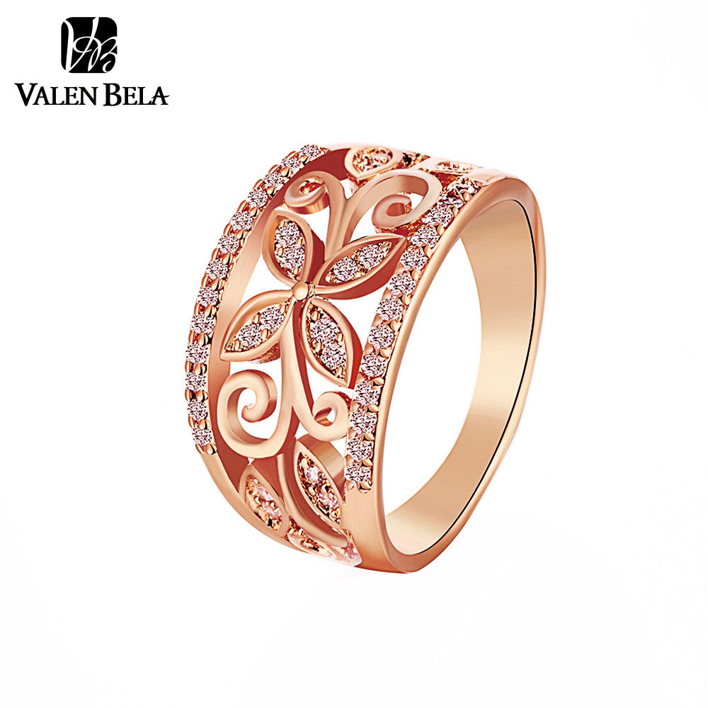 VALEN BELA Rose Gold Plated Ring For Women plant Shape Size 7&8 Female Gold Ring Wholesale JZ5167 - Shopy Max