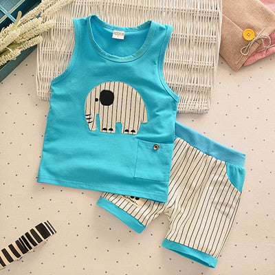 Baby Boys Girls Clothing Set Children Vest + Pants Set Kids Cartoon Clothes Casual - Shopy Max