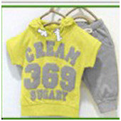 New 2016 summer girls boys clothing sets cream 369 set baby clothes short-sleeve T-shirt pant kids sport suit children clothing