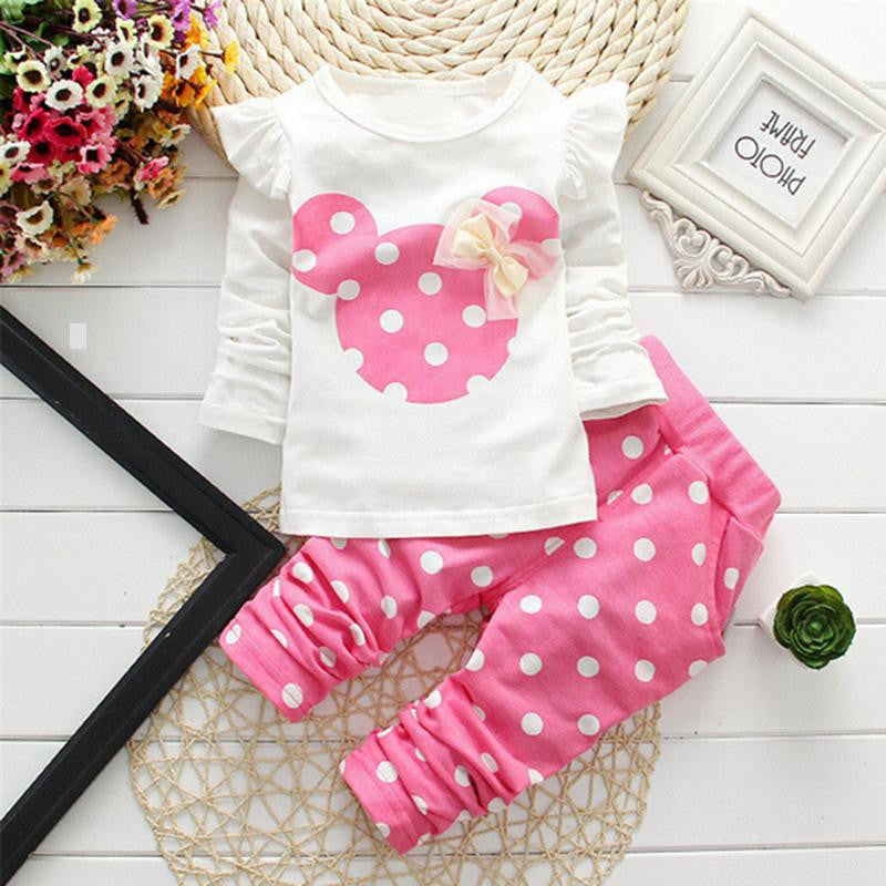 2016 new t shirt +pants suit baby kids 2pcs/set baby girls clothing sets minnie children