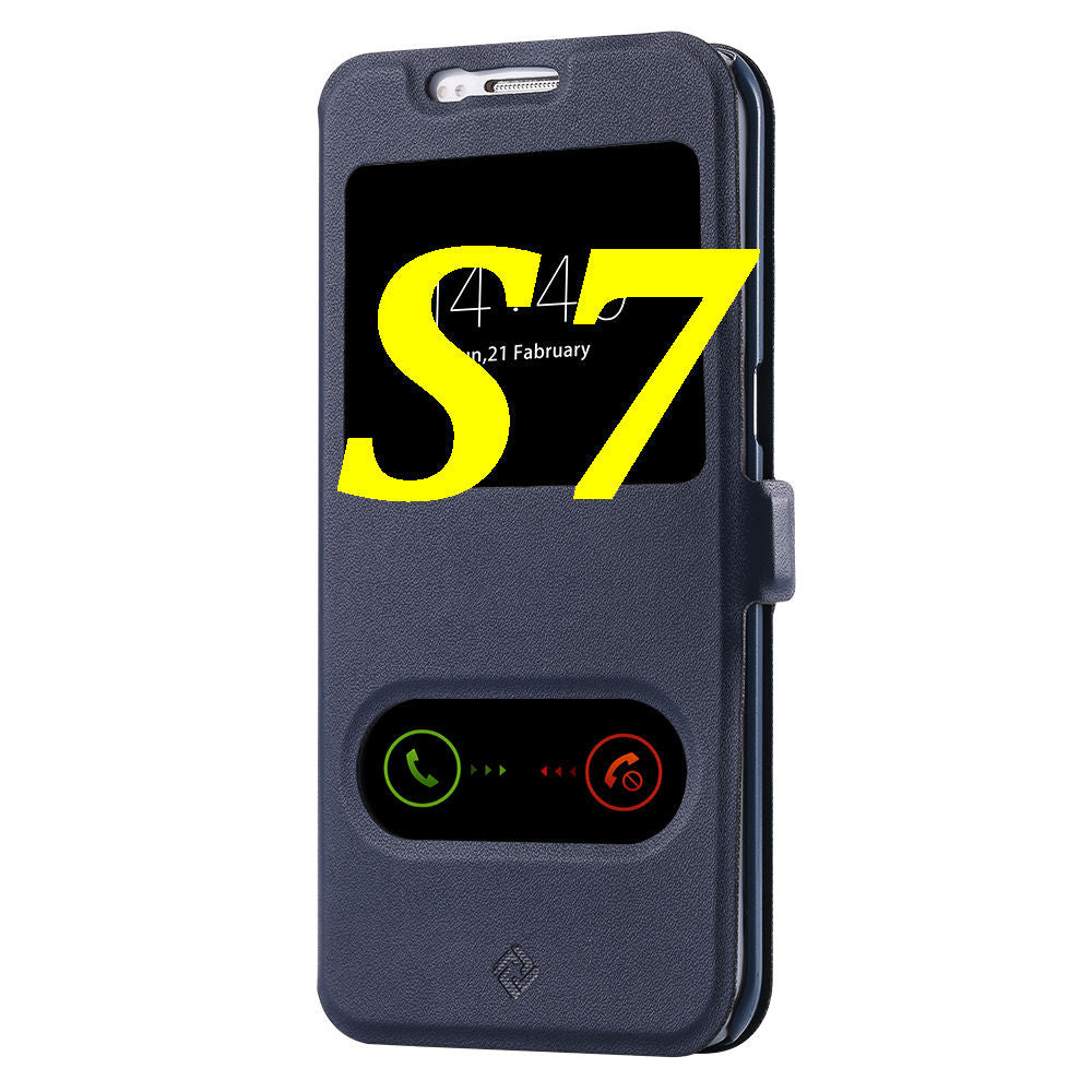 S7/S7 Edge Fashion Magnet Buckle Stand Flip Cover For Samsung Galaxy S7/S7 Edge Dual View Window Full Protect PU Leather Case - Shopy Max