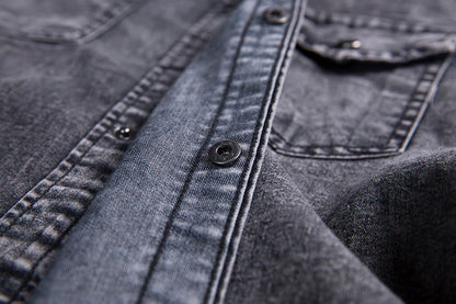 Men Summer Denim Thin Shirt Short Sleeve Soft Cotton