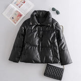 Tangada Women brown fur faux leather jacket coat buttons 2022 Winter Female pu turn down collar jacket overcoat