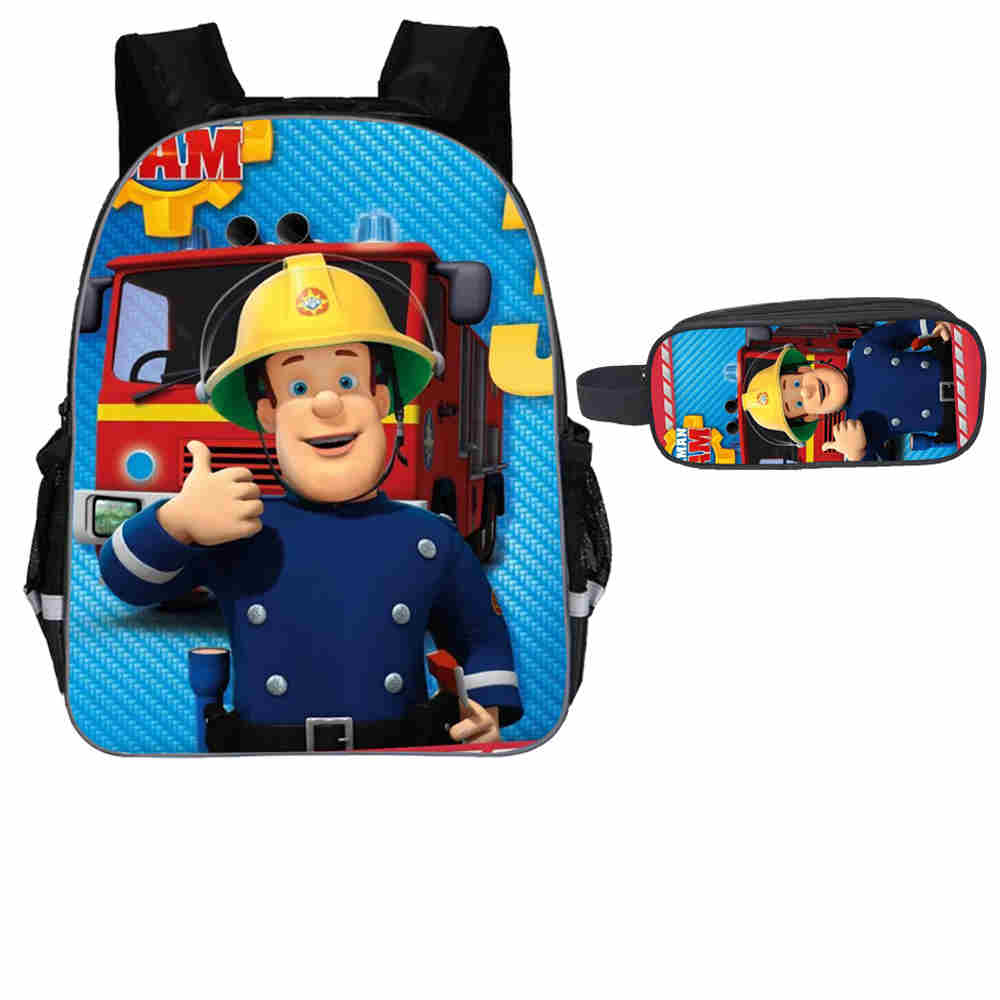2Pcs/Set Portfolio For School Bag Girls Boys Fashion Fireman Sam Printed Backpacks Kindergarten Bookbag Mochila Escolar