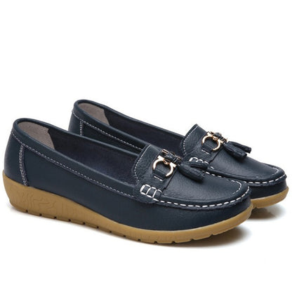 Spring & Summer Breathable Casual Loafers for Women – Platform Leather Comfort Wedge Moccasins | Ladies Vulcanized Sneakers (Size 44)