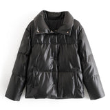 Tangada Women brown fur faux leather jacket coat buttons 2022 Winter Female pu turn down collar jacket overcoat