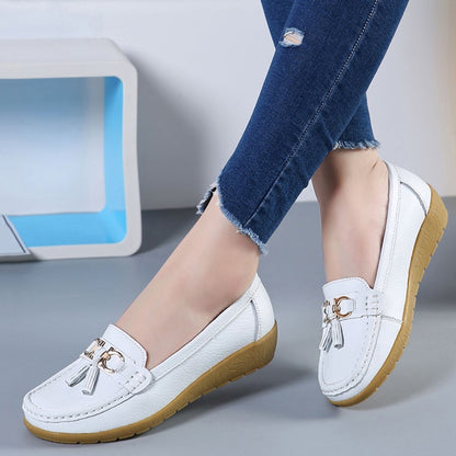 Spring & Summer Breathable Casual Loafers for Women – Platform Leather Comfort Wedge Moccasins | Ladies Vulcanized Sneakers (Size 44)