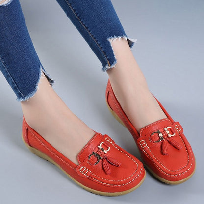 Spring & Summer Breathable Casual Loafers for Women – Platform Leather Comfort Wedge Moccasins | Ladies Vulcanized Sneakers (Size 44)