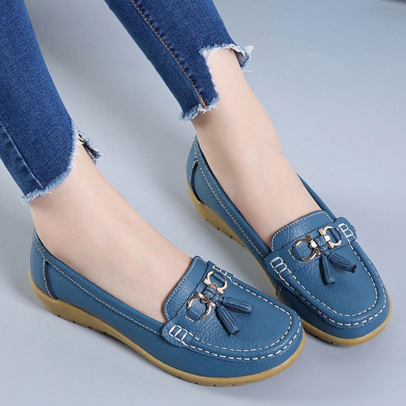 Spring & Summer Breathable Casual Loafers for Women – Platform Leather Comfort Wedge Moccasins | Ladies Vulcanized Sneakers (Size 44)