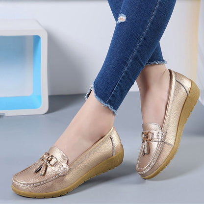 Spring & Summer Breathable Casual Loafers for Women – Platform Leather Comfort Wedge Moccasins | Ladies Vulcanized Sneakers (Size 44)