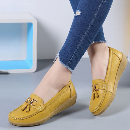 Spring & Summer Breathable Casual Loafers for Women – Platform Leather Comfort Wedge Moccasins | Ladies Vulcanized Sneakers (Size 44)