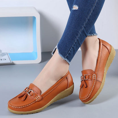 Spring & Summer Breathable Casual Loafers for Women – Platform Leather Comfort Wedge Moccasins | Ladies Vulcanized Sneakers (Size 44)