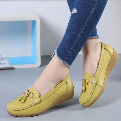 Spring & Summer Breathable Casual Loafers for Women – Platform Leather Comfort Wedge Moccasins | Ladies Vulcanized Sneakers (Size 44)