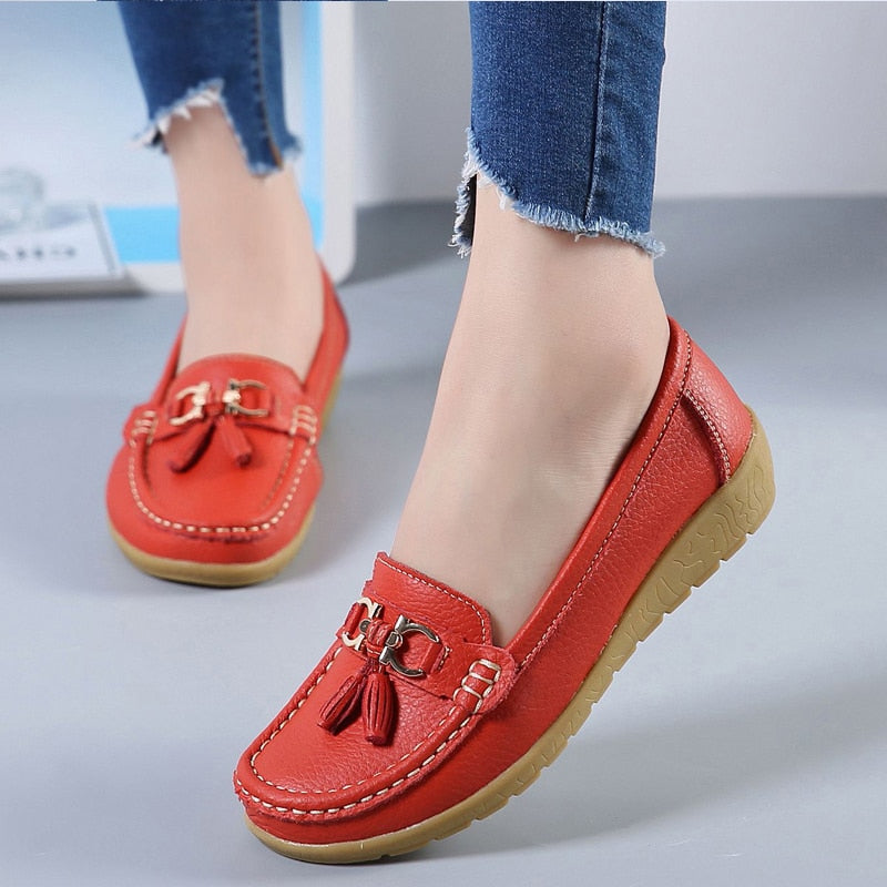 Spring & Summer Breathable Casual Loafers for Women – Platform Leather Comfort Wedge Moccasins | Ladies Vulcanized Sneakers (Size 44)