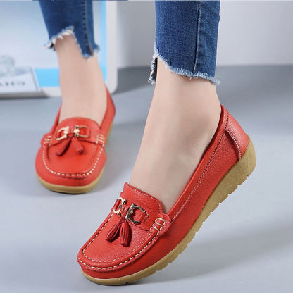 Spring & Summer Breathable Casual Loafers for Women – Platform Leather Comfort Wedge Moccasins | Ladies Vulcanized Sneakers (Size 44)