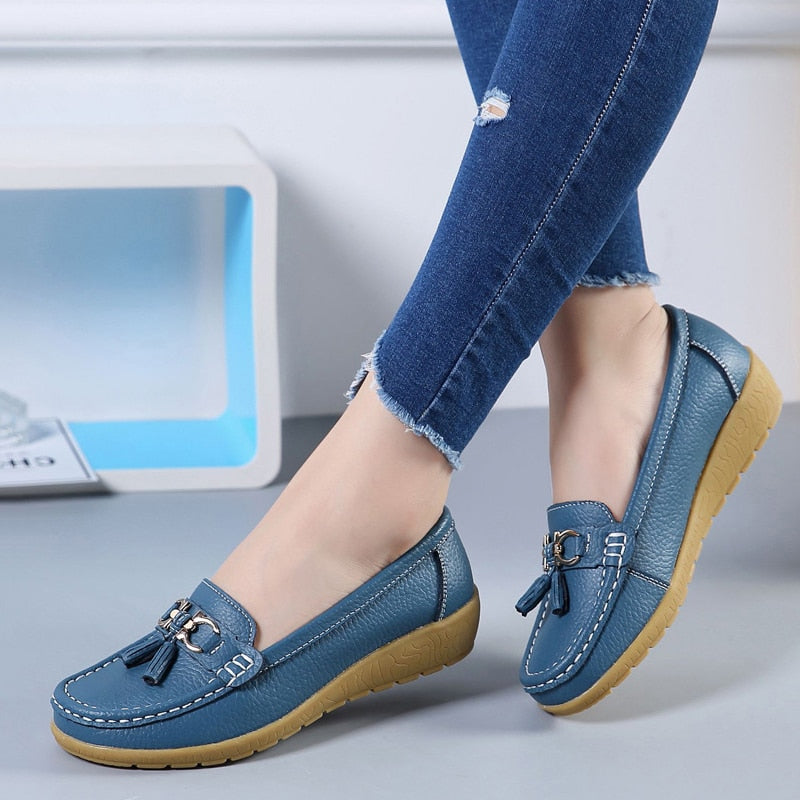 Spring & Summer Breathable Casual Loafers for Women – Platform Leather Comfort Wedge Moccasins | Ladies Vulcanized Sneakers (Size 44)