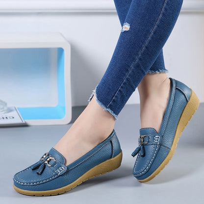 Spring & Summer Breathable Casual Loafers for Women – Platform Leather Comfort Wedge Moccasins | Ladies Vulcanized Sneakers (Size 44)