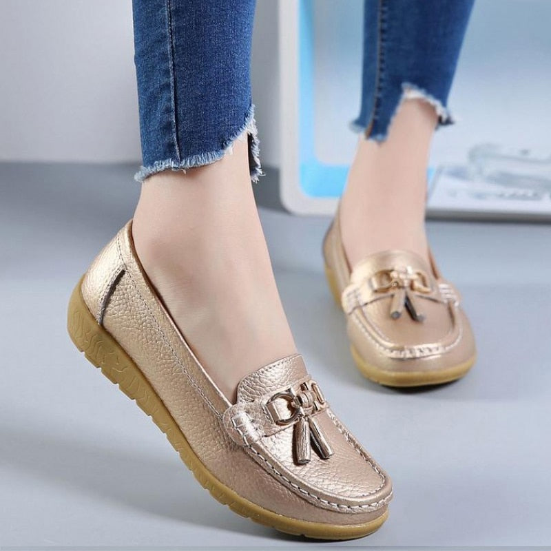 Spring & Summer Breathable Casual Loafers for Women – Platform Leather Comfort Wedge Moccasins | Ladies Vulcanized Sneakers (Size 44)