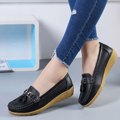 Spring & Summer Breathable Casual Loafers for Women – Platform Leather Comfort Wedge Moccasins | Ladies Vulcanized Sneakers (Size 44)