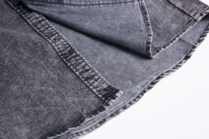 Men Summer Denim Thin Shirt Short Sleeve Soft Cotton