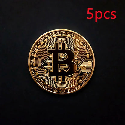 5pcs Gold-Plated Casascius Bitcoin Coins – Crypto Commemorative Collectible Art Set