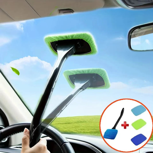 Car Window Cleaner Brush Kit – Long Handle Windshield & Interior Auto Glass Cleaning Tool | Car Accessories