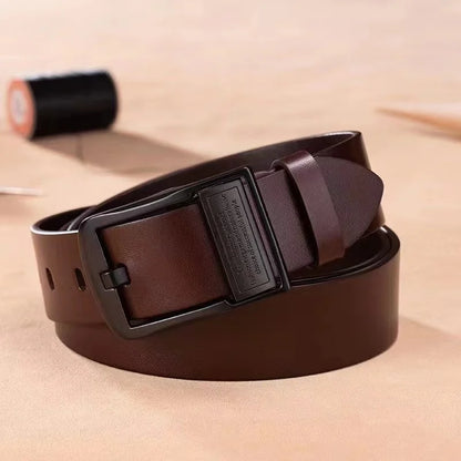 New Leather Cowhide Men’s Belt – Luxury Brand Metal Alloy Pin Buckle | Business & Casual Jeans Waist Strap for Men
