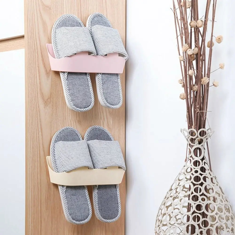 Simple Plastic Slippers Rack Self Adhesive Wall Mounted Shoes Hanger Space Saving Shoe Drying Rack Bathroom