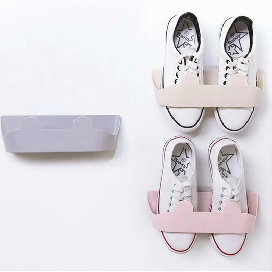 Simple Plastic Slippers Rack Self Adhesive Wall Mounted Shoes Hanger Space Saving Shoe Drying Rack Bathroom
