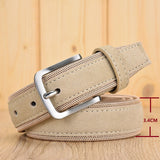 Men Suede Leather Belt With Oxford Fabric Strap Genuine Leather Luxury Pin Buckle Blue Belts For Men 3.5 cm and 4.0 cm Width