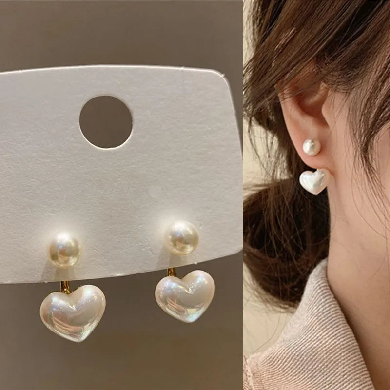 Silver Needle Korean Fashion Imitation Pear Earrings For Women Jewelry 2024 Trending New Luxury Women's Heart Stud Earrings