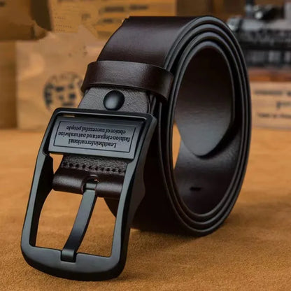New Leather Cowhide Men’s Belt – Luxury Brand Metal Alloy Pin Buckle | Business & Casual Jeans Waist Strap for Men