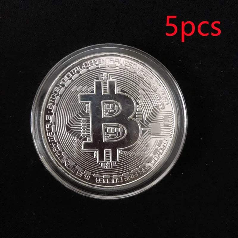 5pcs Gold-Plated Casascius Bitcoin Coins – Crypto Commemorative Collectible Art Set