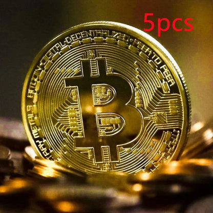 5pcs Gold-Plated Casascius Bitcoin Coins – Crypto Commemorative Collectible Art Set
