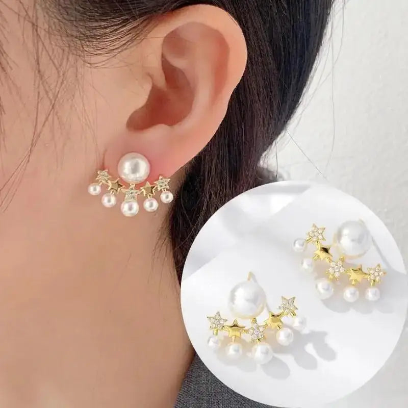 Silver Needle Korean Fashion Imitation Pear Earrings For Women Jewelry 2024 Trending New Luxury Women's Heart Stud Earrings