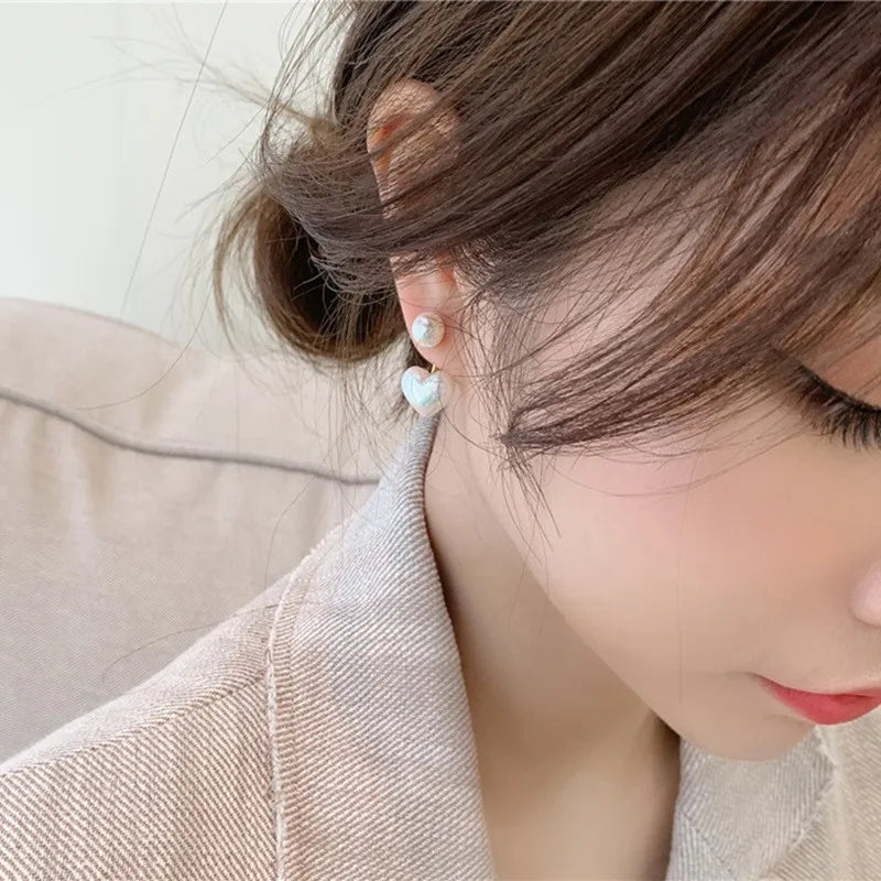 Silver Needle Korean Fashion Imitation Pear Earrings For Women Jewelry 2024 Trending New Luxury Women's Heart Stud Earrings
