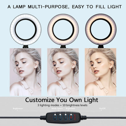 26cm LED Selfie Ring Light with Tripod Stand & Phone Holder – Photography Lighting Lamp with Remote Control for YouTube & Video Recording