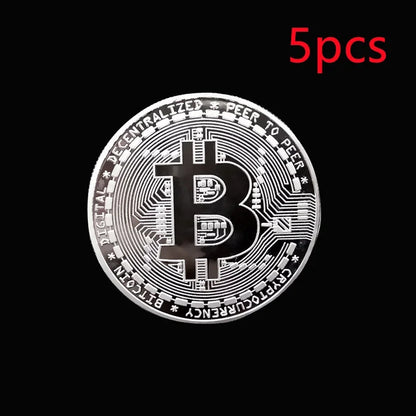 5pcs Gold-Plated Casascius Bitcoin Coins – Crypto Commemorative Collectible Art Set