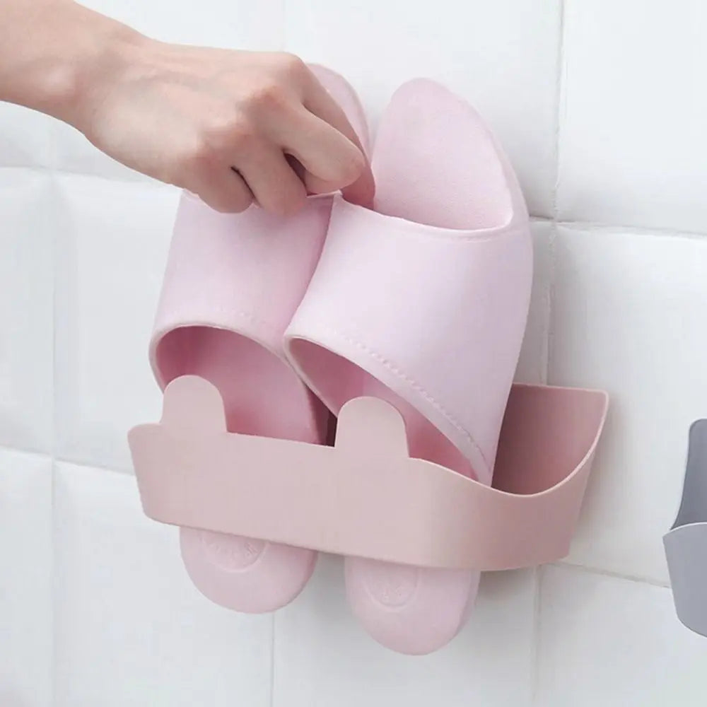 Simple Plastic Slippers Rack Self Adhesive Wall Mounted Shoes Hanger Space Saving Shoe Drying Rack Bathroom
