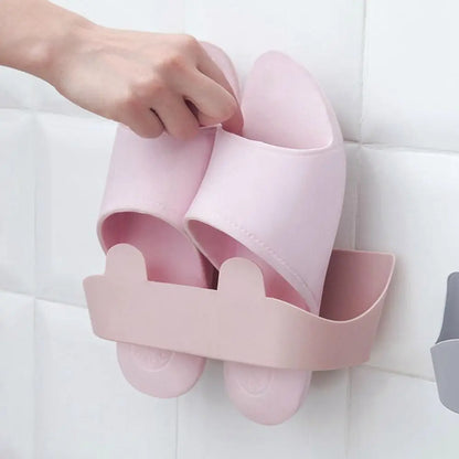 Simple Plastic Slippers Rack Self Adhesive Wall Mounted Shoes Hanger Space Saving Shoe Drying Rack Bathroom