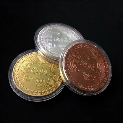 5pcs Gold-Plated Casascius Bitcoin Coins – Crypto Commemorative Collectible Art Set