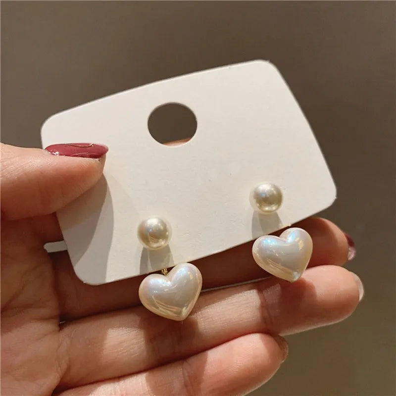 Silver Needle Korean Fashion Imitation Pear Earrings For Women Jewelry 2024 Trending New Luxury Women's Heart Stud Earrings