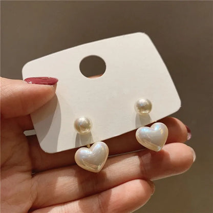 Silver Needle Korean Fashion Imitation Pear Earrings For Women Jewelry 2024 Trending New Luxury Women's Heart Stud Earrings