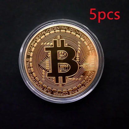 5pcs Gold-Plated Casascius Bitcoin Coins – Crypto Commemorative Collectible Art Set