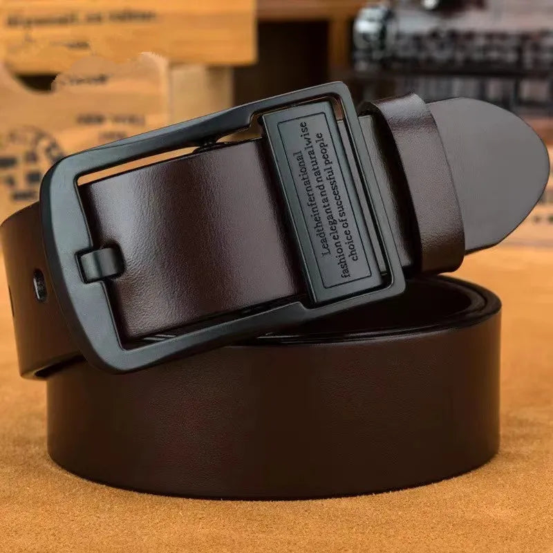 New Leather Cowhide Men’s Belt – Luxury Brand Metal Alloy Pin Buckle | Business & Casual Jeans Waist Strap for Men