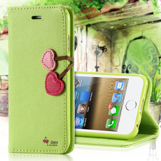 Hot PU Leather Case For iPhone 4 4S 5 5S 5C Cherry Series Flip Cover With Stand Function & Card Holder Free Shipping