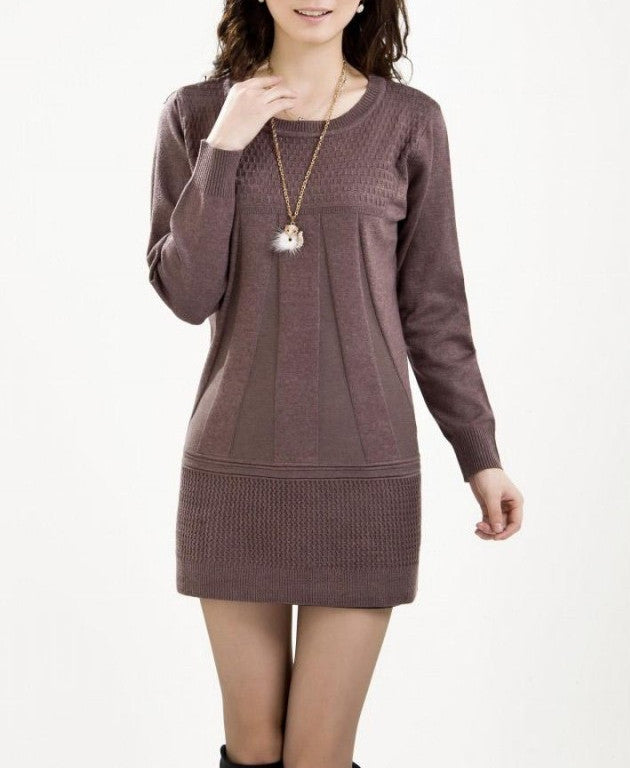 2014 Fashion Women Knitted Dress Ladies Casual Turtleneck And O-neck Plus Size O-Neck Women Plus Size Winter Dresses WZQ039
